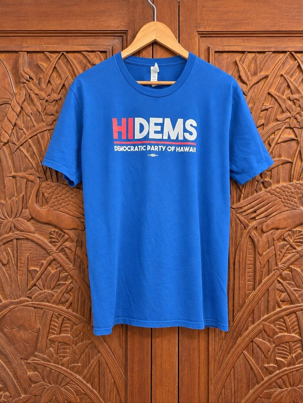 Hawaii Democrats HI DEMS Union Bug USA Cotton Graphic T-Shirt Blue Party Hawk L